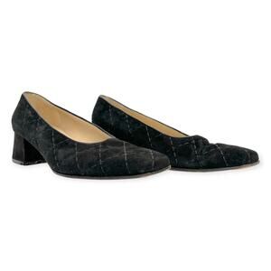 Salvatore Ferragamo | Size 6B | Black Quilted Suede w/ Diamond Design Block Heel